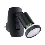 Eglo Veggbelysning Parrini Lamp med Stikkontakt Svart 4.5W 345lm - 830 Varm Hvit | IP20 - Inkl. 1x GU10